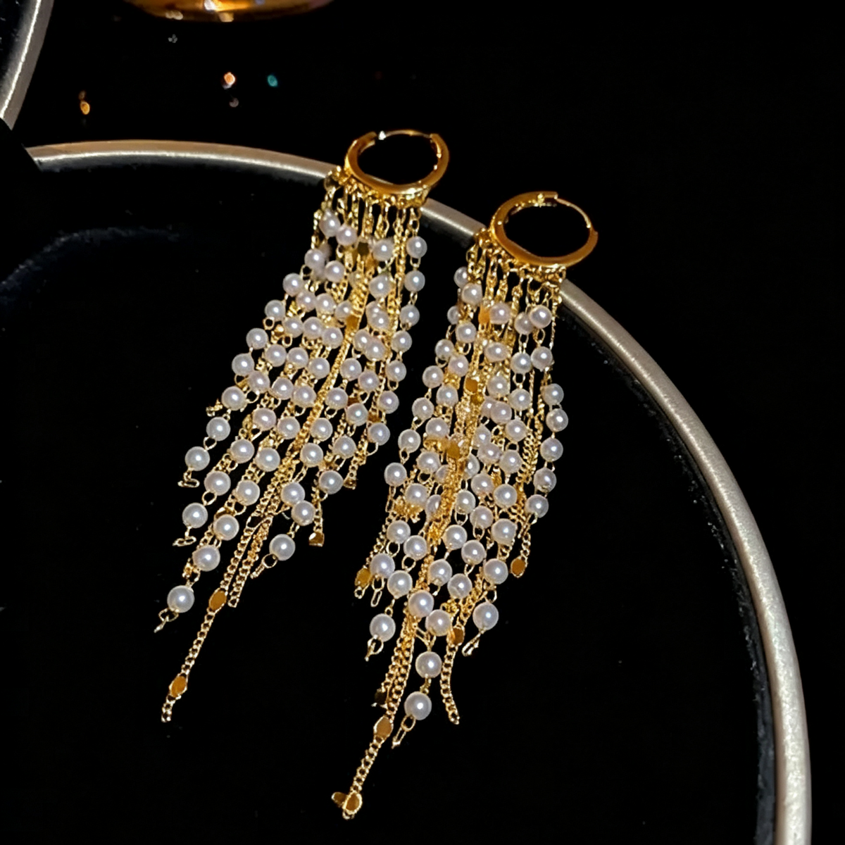 Pearl Tassel Earrings Elegant Evening Wear