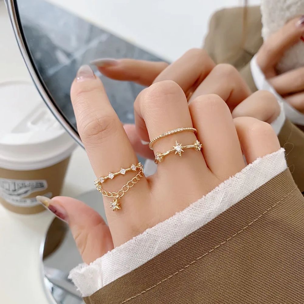 Star Dazzle Stackable Rings Set – Gold Finish