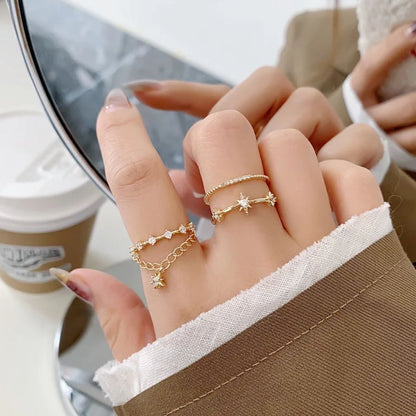 Star Dazzle Stackable Rings Set – Gold Finish