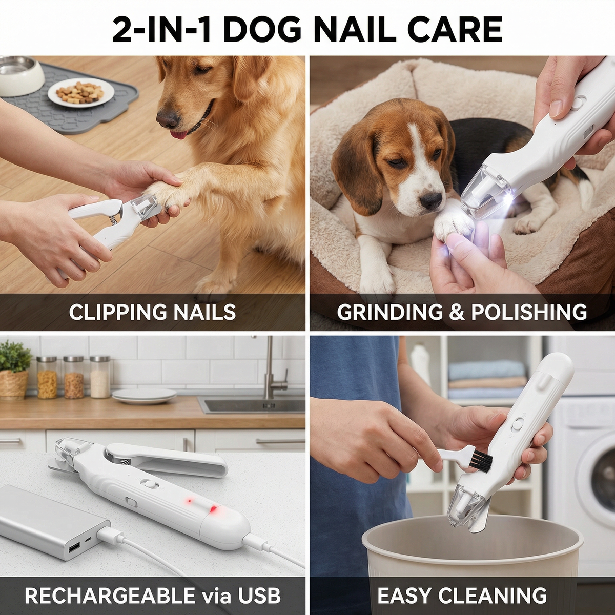 2-in-1 Professional Dog Nail Clipper & Grinder – Ultra-Quiet & Rechargeable