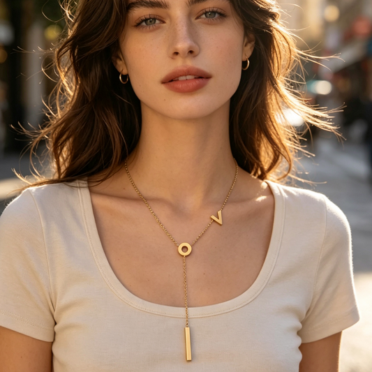 Minimal Y Lariat Letter Necklace, Gold Adjustable Drop Necklace for Daily Wear