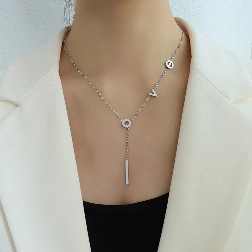 Minimal Y Lariat Letter Necklace, Gold Adjustable Drop Necklace for Daily Wear