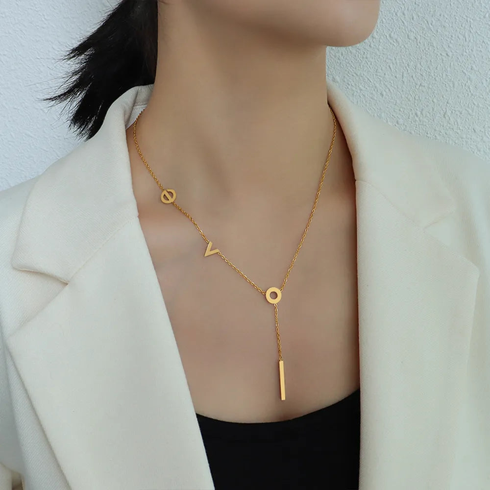Minimal Y Lariat Letter Necklace, Gold Adjustable Drop Necklace for Daily Wear