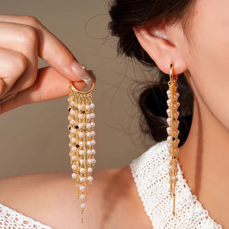 Pearl Tassel Earrings Elegant Evening Wear