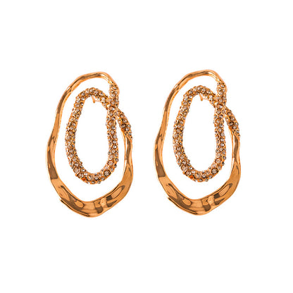 Gold-Toned Geometric Stud Earrings with Crystal Accents