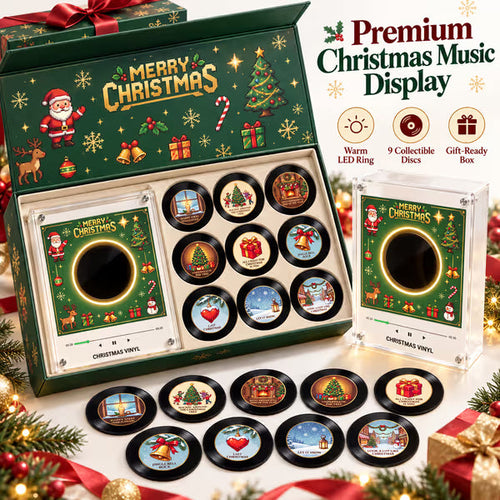 Christmas Vinyl Frame — Magnetic Fridge Music Player with Christmas Collectible Discs, LED Holiday Decor, Ideal Xmas Gift