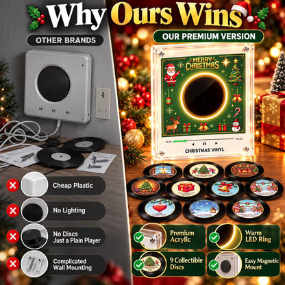 Christmas Vinyl Frame — Magnetic Fridge Music Player with Christmas Collectible Discs, LED Holiday Decor, Ideal Xmas Gift
